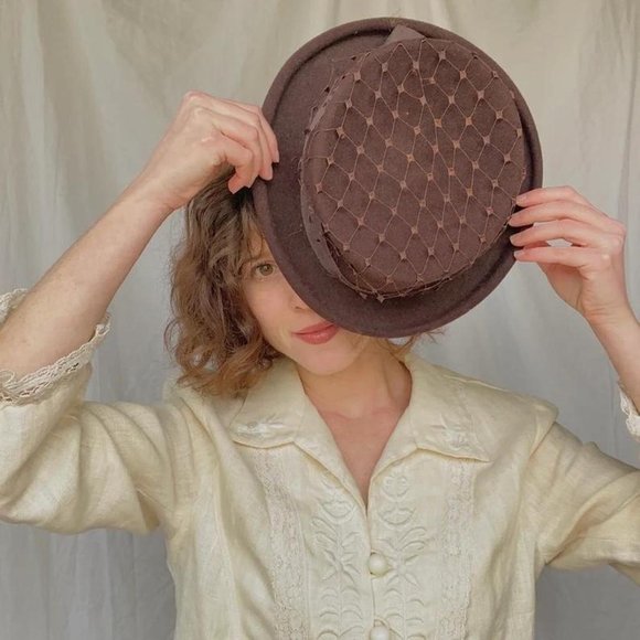 Vintage Brown Wool Top Hat